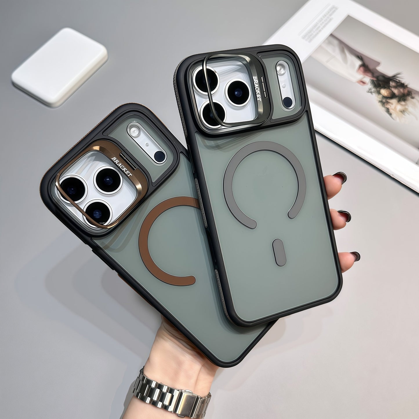 Skin-feel lens holder magnetic case for iPhone 17 ProMax